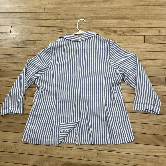 Caslon Linen Jacket Women XXL Blue White Striped Yacht Unstructured Blazer 2XL - Picture 14 of 16